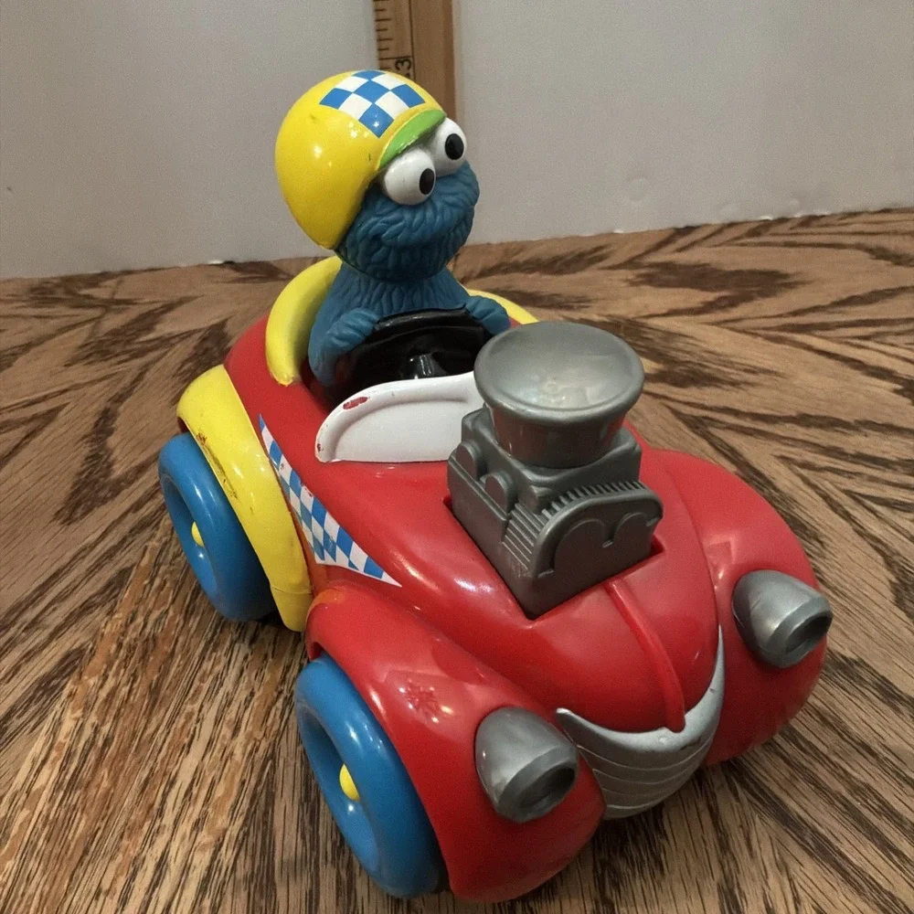 Vintage 1998 Tyco Preschool Toys Sesame Cookie Monster Push Go Racer Car Vehicle
